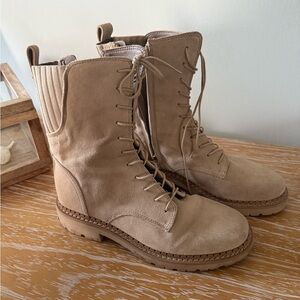 Sam Edelman - Lex Women’s Lace-Up Suede Combat Boots in Beige